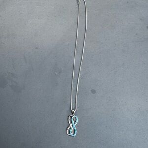 Infinity Pendant Necklace with Blue Opal-Style Inlay